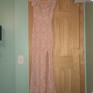 light pink lace prom dress